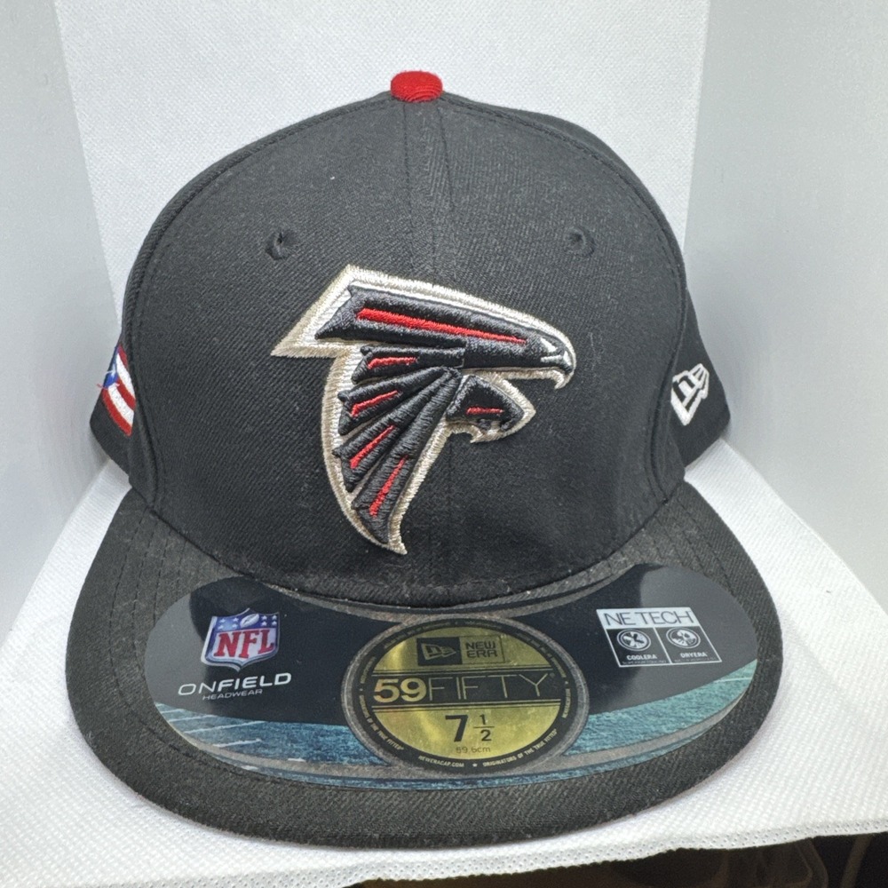 New Era 59FIFTY Atlanta Falcons NFL Hat Puerto Rico Flag Black Red Fitted 7 1/2